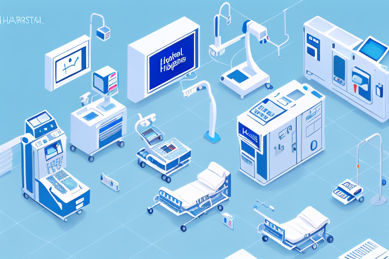 A hospital room with robotic machines and automated processes in action